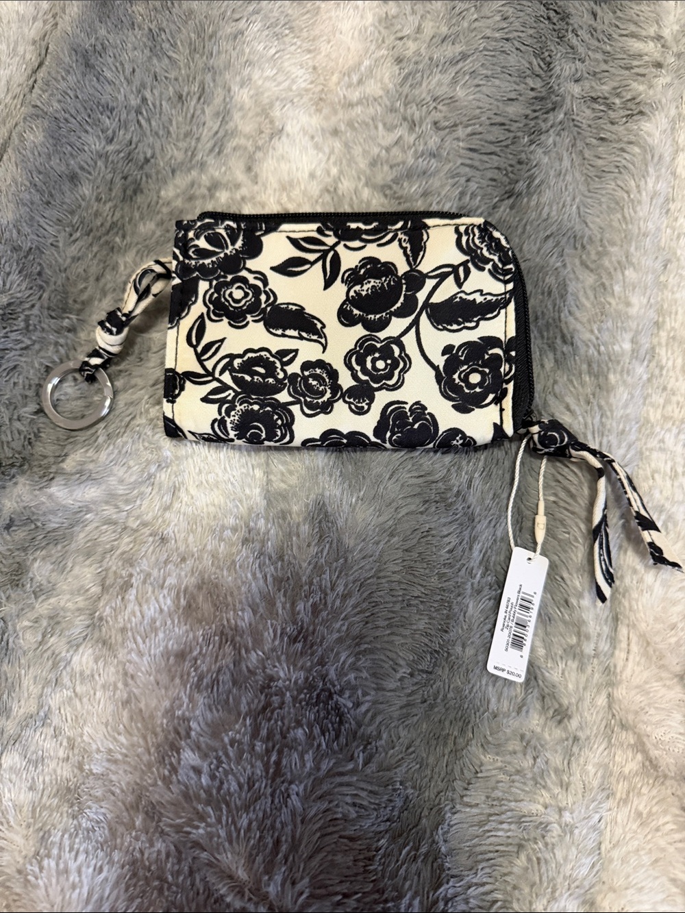 Vera Bradley Black & Cream Floral Zip Card Holder with Keyring